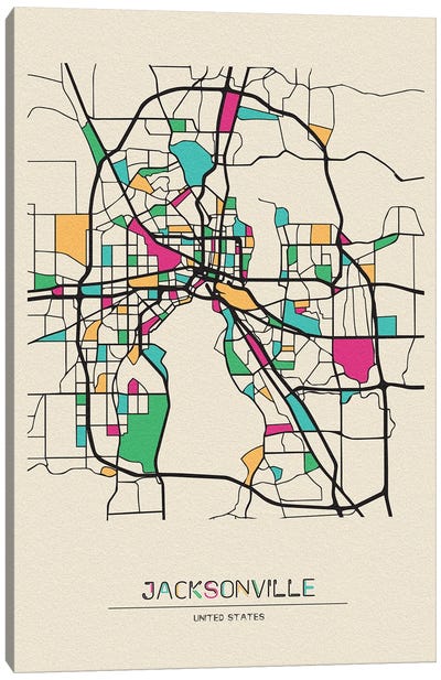 Jacksonville, Florida Map Canvas Art Print - City Maps
