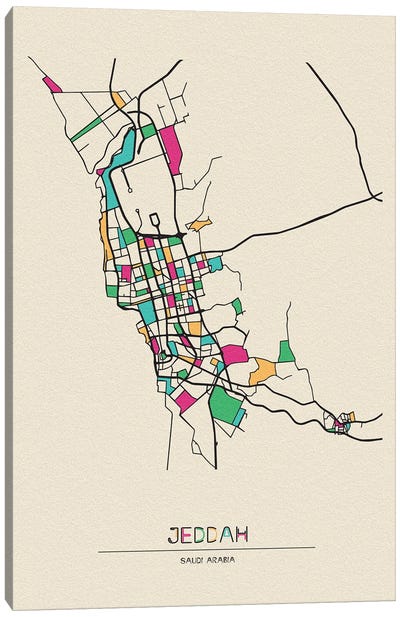 Jeddah, Saudi Arabia Map Canvas Art Print - Saudi Arabia