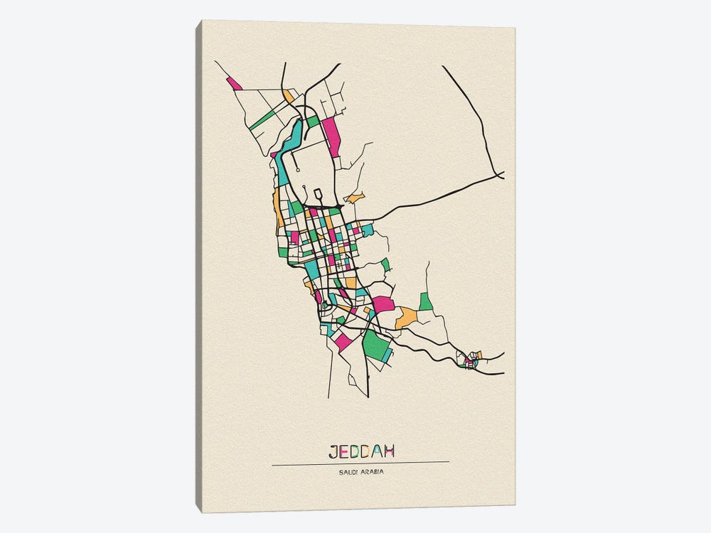 Jeddah, Saudi Arabia Map by Ayse Deniz Akerman 1-piece Art Print