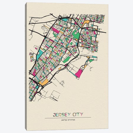 Jersey City, New Jersey Map Canvas Print #ADA273} by Ayse Deniz Akerman Canvas Wall Art