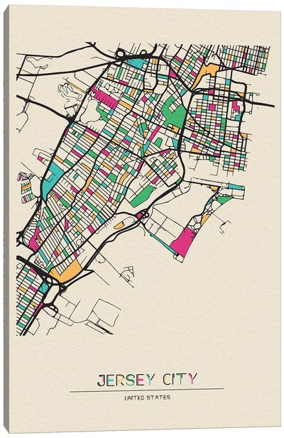 Jersey City, New Jersey Map Canvas Art Print - Ayse Deniz Akerman
