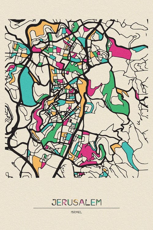 Jerusalem, Israel Map by Ayse Deniz Akerman wall art