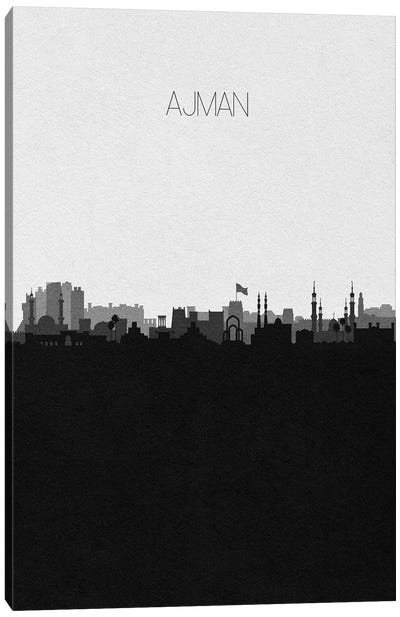Ajman, UAE City Skyline Canvas Art Print - Black & White Skylines