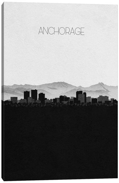 Anchorage, Alaska City Skyline Canvas Art Print - Black & White Skylines
