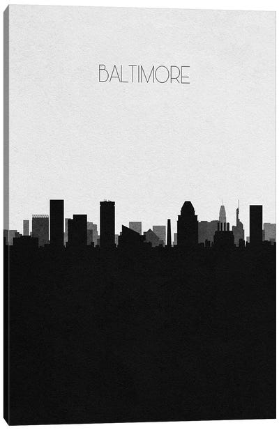 Baltimore, Maryland City Skyline Canvas Art Print - Black & White Skylines