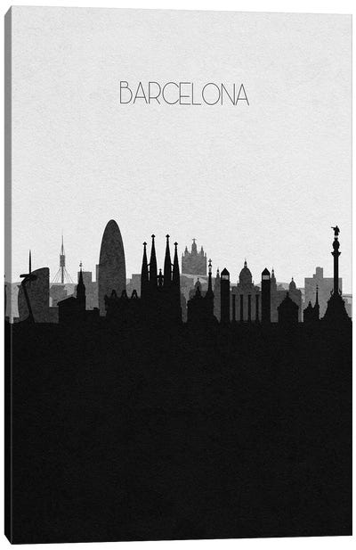 Barcelona, Spain City Skyline Canvas Art Print - Black & White Skylines