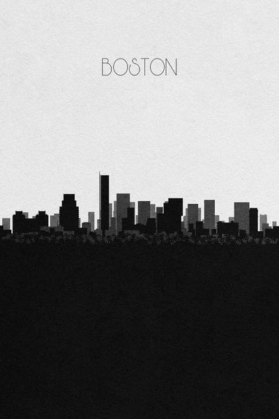 Black & White Digital Art: Boston, Massachusetts City Skyline by Ayse Deniz Akerman