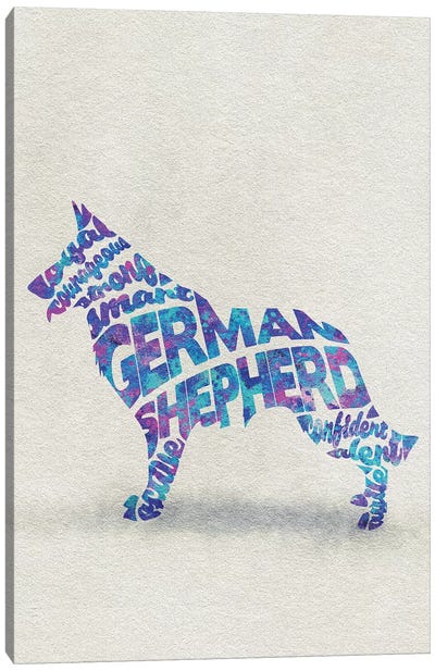 German Shepherd Canvas Art Print - Typographic Dogs