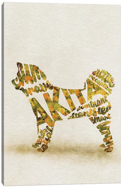 Akita Inu Canvas Art Print - Typographic Dogs