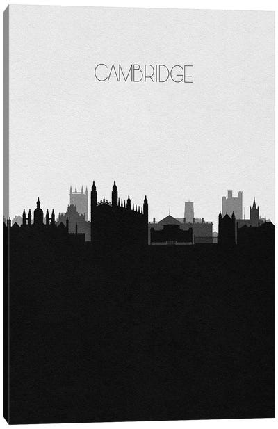 Cambridge, United Kingdom City Skyline Canvas Art Print - Black & White Skylines