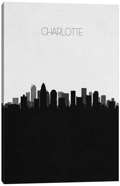 Charlotte, North Carolina City Skyline Canvas Art Print - Black & White Skylines