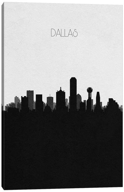 Dallas, Texas City Skyline Canvas Art Print - Black & White Skylines
