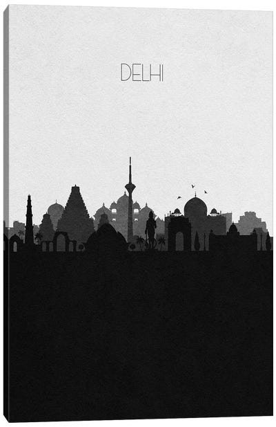 Delhi, India City Skyline Canvas Art Print - Black & White Skylines