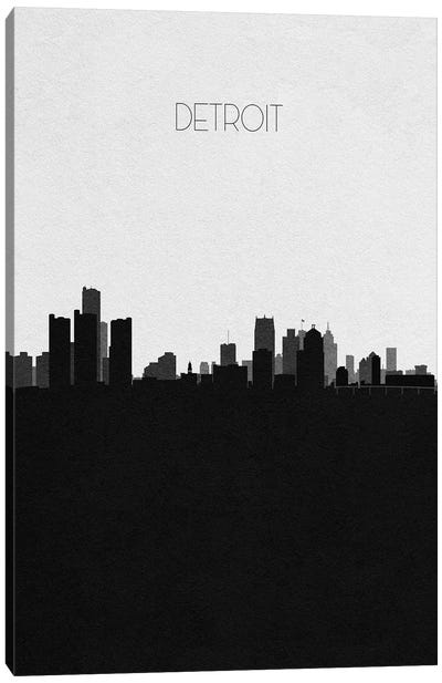 Detroit, Michigan City Skyline Canvas Art Print - Black & White Skylines