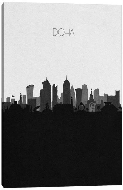 Doha, Qatar City Skyline Canvas Art Print - Black & White Skylines