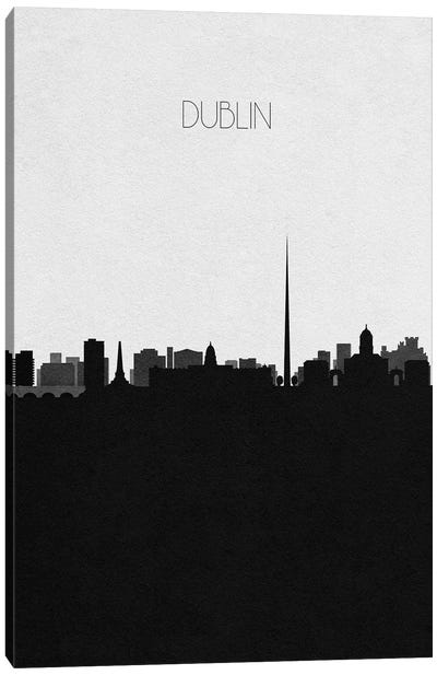 Dublin, Ireland City Skyline Canvas Art Print - Black & White Skylines