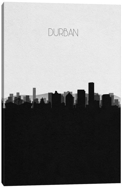 Durban, South Africa City Skyline Canvas Art Print - Black & White Skylines