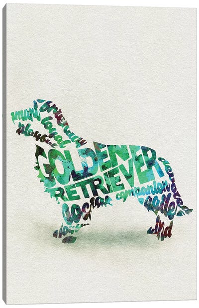 Golden Retriever Canvas Art Print - Typographic Dogs