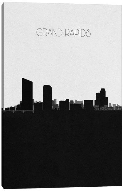 Grand Rapids, Michigan City Skyline Canvas Art Print - Black & White Skylines