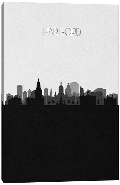 Hartford, Connecticut City Skyline Canvas Art Print - Black & White Skylines
