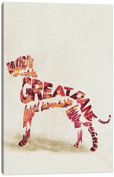 Great Dane Canvas Art Print - Typographic Dogs