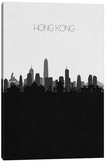 Hong Kong, China City Skyline Canvas Art Print - Black & White Skylines
