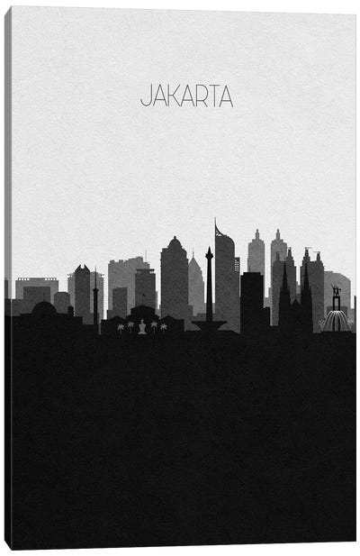 Jakarta, Indonesia City Skyline Canvas Art Print - Black & White Skylines