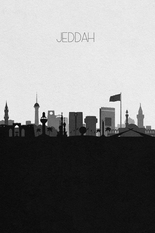 Jeddah, Saudi Arabia City Skyline by Ayse Deniz Akerman wall art