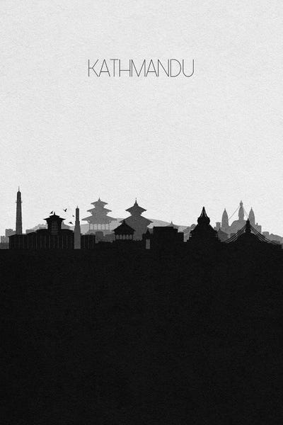 Kathmandu, Nepal City Skyline by Ayse Deniz Akerman framed canvas print