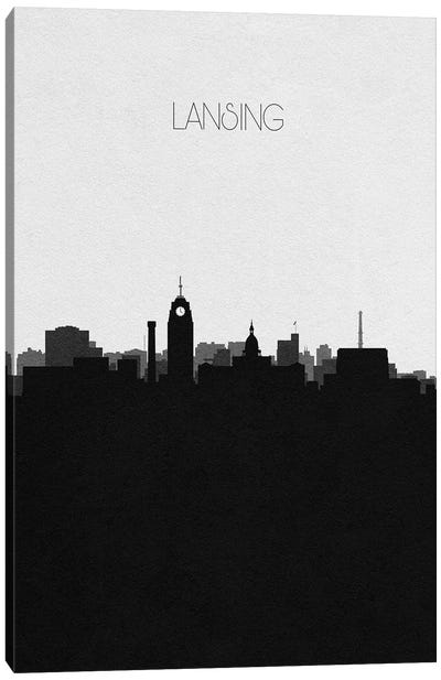 Lansing, Michigan City Skyline Canvas Art Print - Black & White Skylines