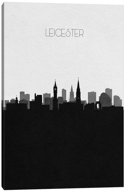 Leicester, England City Skyline Canvas Art Print - Black & White Skylines