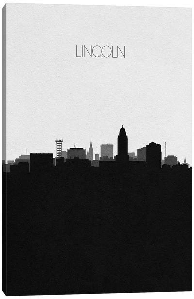 Lincoln, Nebraska City Skyline Canvas Art Print - Black & White Skylines