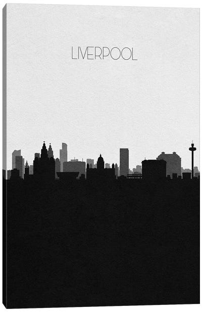 Liverpool, United Kingdom City Skyline Canvas Art Print - Black & White Skylines