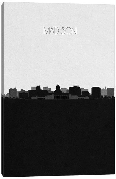 Madison, Wisconsin City Skyline Canvas Art Print - Black & White Skylines