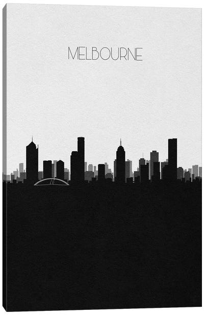 Melbourne, Australia City Skyline Canvas Art Print - Black & White Skylines
