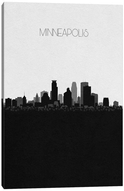 Minneapolis, Minnesota City Skyline Canvas Art Print - Black & White Skylines