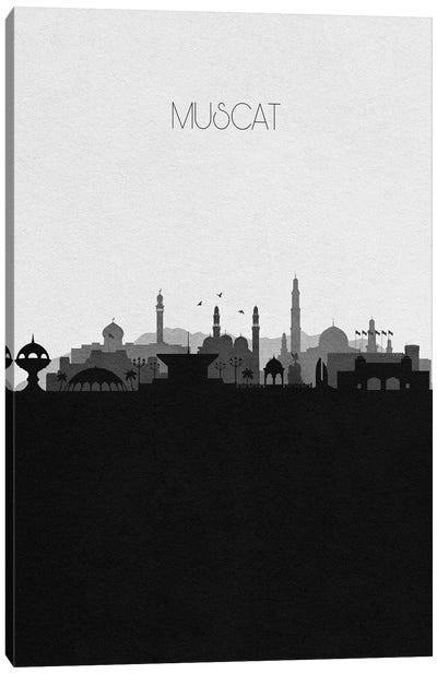 Muscat, Oman City Skyline Canvas Art Print - Black & White Skylines