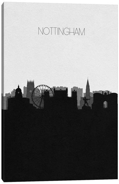 Nottingham, United Kingdom City Skyline Canvas Art Print - Black & White Skylines