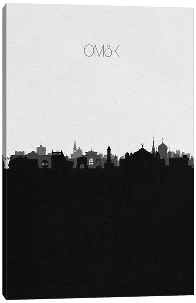 Omsk, Russia City Skyline Canvas Art Print - Black & White Skylines