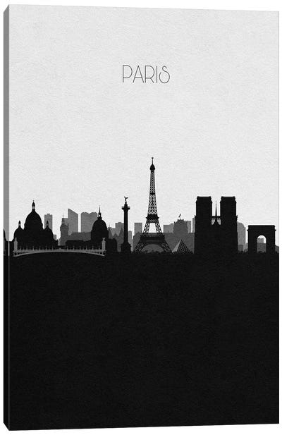 Paris, France City Skyline Canvas Art Print - Black & White Skylines