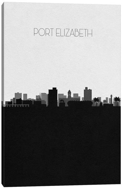 Port Elizabeth, South Africa City Skyline Canvas Art Print - Black & White Skylines
