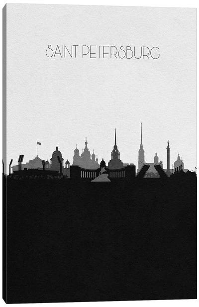 Saint Petersburg, Russia City Skyline Canvas Art Print - Black & White Skylines