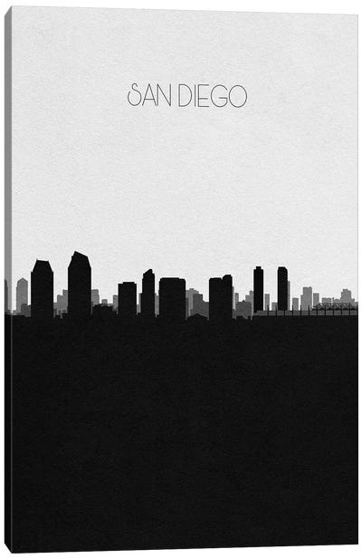 San Diego, California City Skyline Canvas Art Print - Black & White Skylines