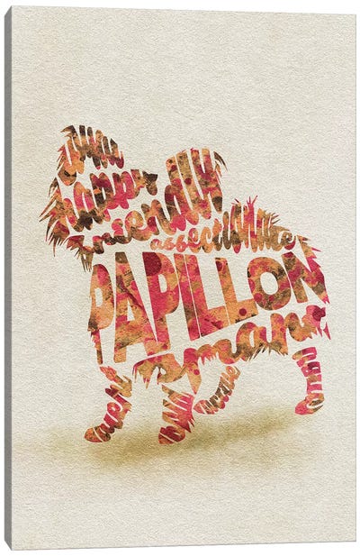 Papillon Canvas Art Print - Typographic Dogs