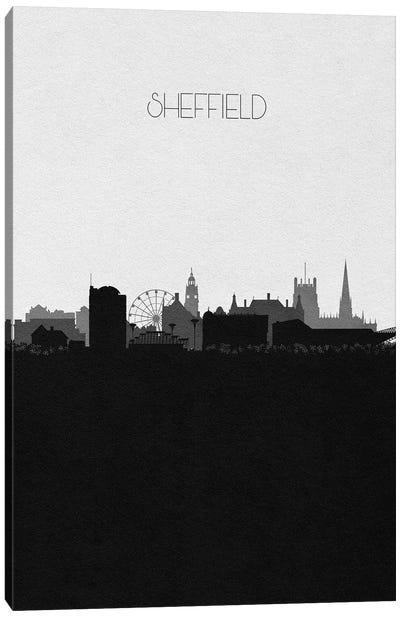 Sheffield, England City Skyline Canvas Art Print - Black & White Skylines