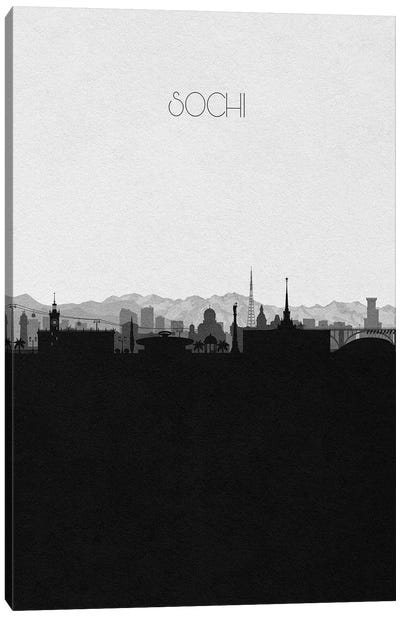 Sochi, Russia City Skyline Canvas Art Print - Black & White Skylines