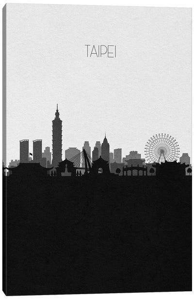 Taipei, Taiwan City Skyline Canvas Art Print - Black & White Skylines