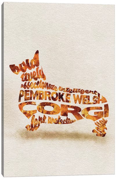 Pembroke Welsh Corgi Canvas Art Print - Typographic Dogs