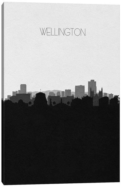 Wellington, New Zealand City Skyline Canvas Art Print - Black & White Skylines