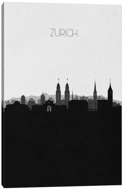 Zurich, Switzerland City Skyline Canvas Art Print - Black & White Skylines